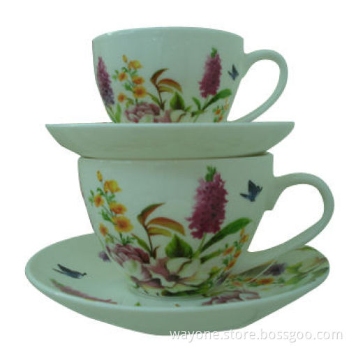 220cc Lavende Motif Tea Cup and Saucer Set with Metal Stand, Ideal for Gifts and Promotional Purpose
